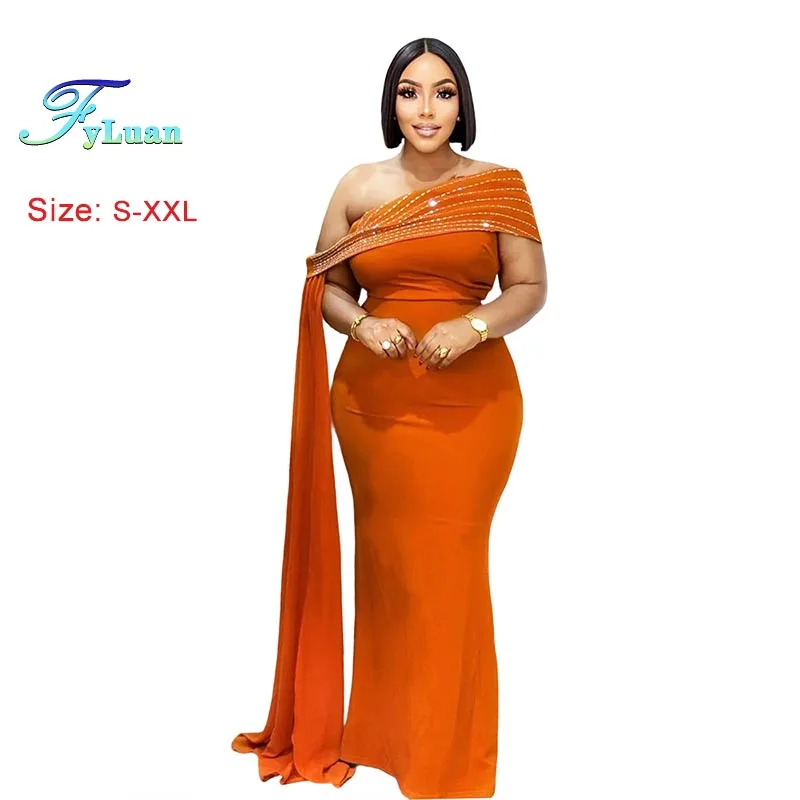 أزياء يميل فستان الكتف بلون مثير Bodycon فستان طويل أنيق التخسيس الحفلة الراقصة السيدات الطابق طول فستان ماكسي