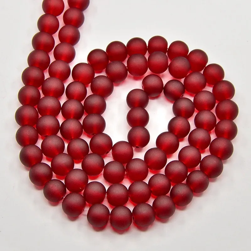 about 99pcs/strand Transparent Glass Bead Strands Frosted Round Dark Red 8mm Hole: 1.3~1.6mm 31.4 inch