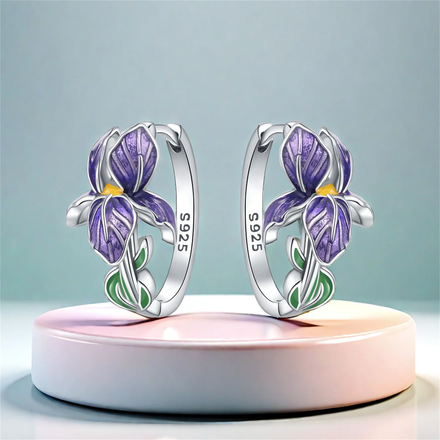 925 Sterling Silver Purple Flowers Series Earring Jewelry Versatile Hoop Earrings For Women Jewelry Fine Birthday Party Gifts