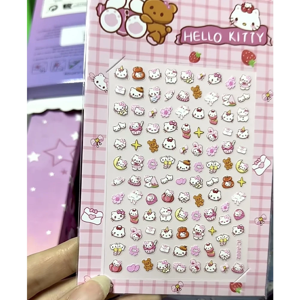 Hello Kitty Nail Art Stickers Sanrio Cute Kuromi & Cinnamoroll Designs Japanese Korea Nail Decals for Girls DIY Manicures Decora