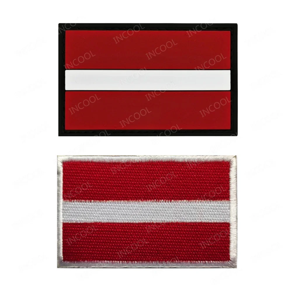 3D Rubber PVC Latvia National Flag Patches Latvijas Embroidered Flags Hook Loop Badges Appliqued For Clothing Backpack