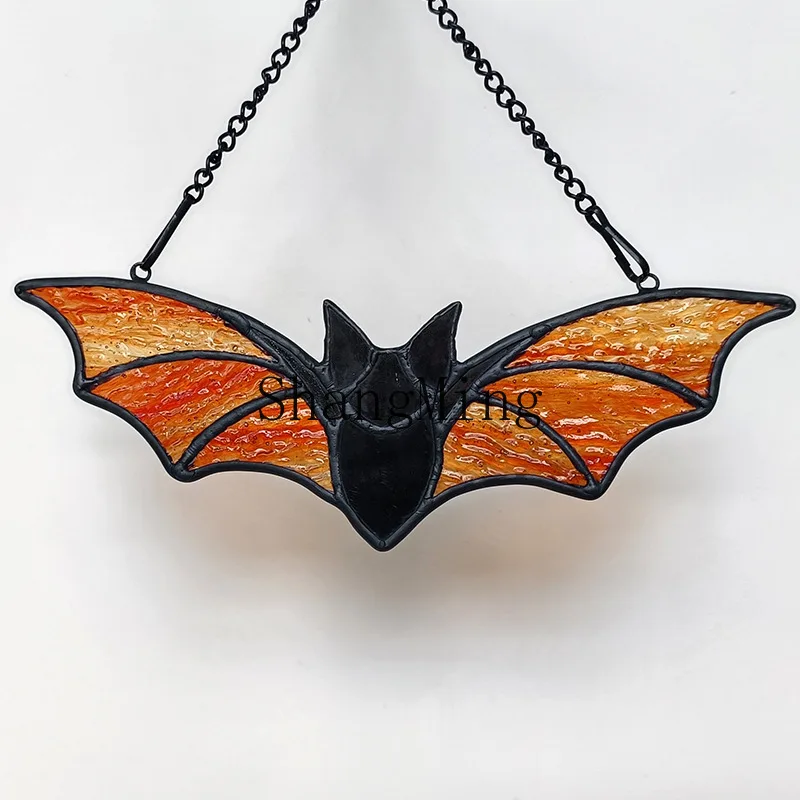 

DSA manufacturers wholesale colored glass pendant bat decoration hanging catcher Halloween wall hanging simple modern