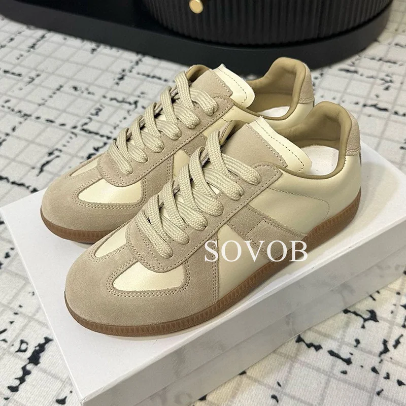 New Color Blocking Flat Shoes With Round Toe Tie Up Sneakers Spring Autumn Daily Versatile Walking Shoes Casual Shoes Unisex