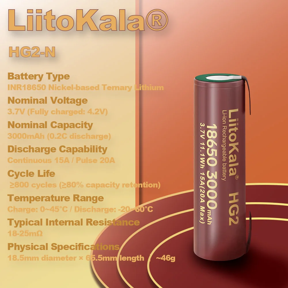 Liitokala 18650 akumulator 3000mAh 18650 HG2 3.6V rozładowania 20A dedykowany zasilacz + DIY nikiel