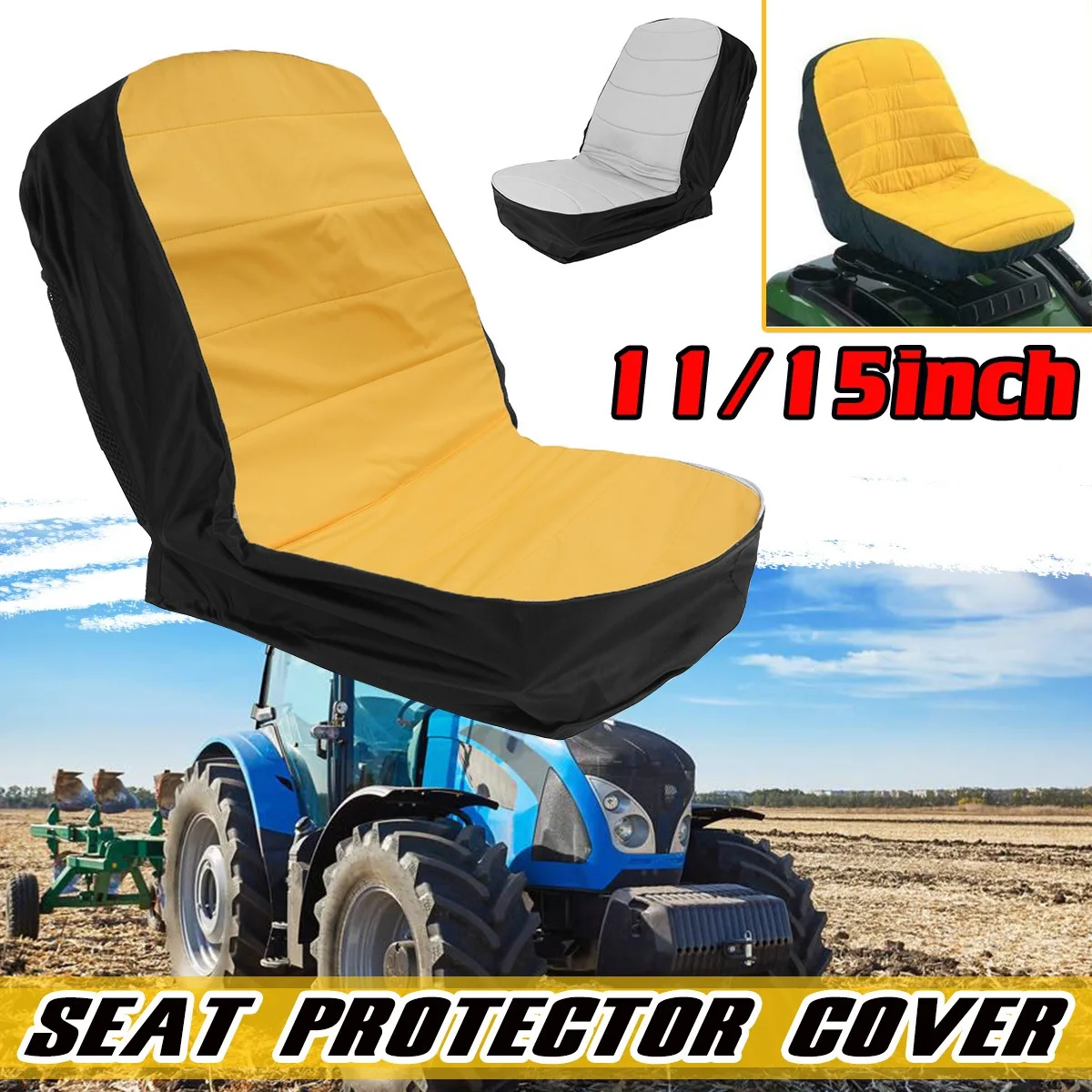 11/15inch Universal Riding Lawn Mower Tractor Seat Cover Padded Comfort Pad Storage Pouch For Heavy Agricultural Vehicles