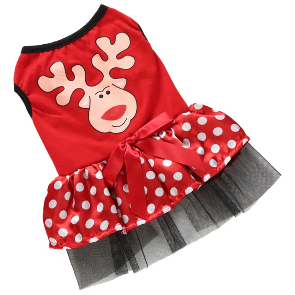 

Christmas Dog Skirt Pet Clothes Adorable Elk Design Durable Material Red Color Brightness Costume Party Outfit Holiday Dress Dog