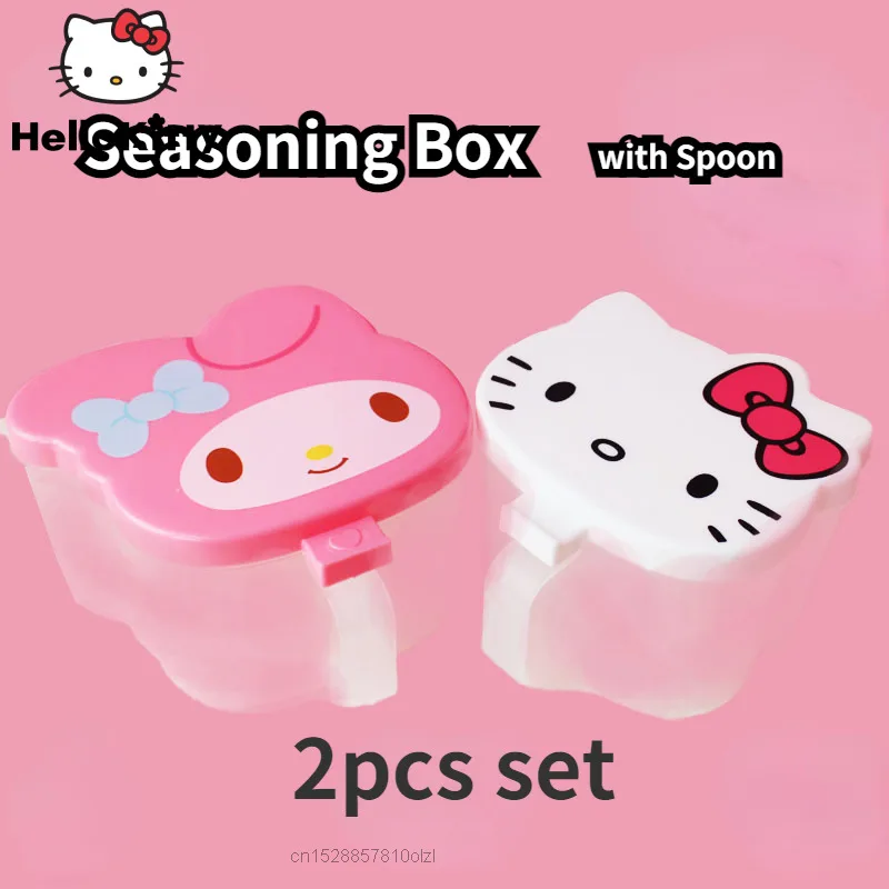 2pcs Set Sanrio Seasoning Box Kawaii Hello Kitty Kitchen My Melody Cooking Tools With Spoon Salt Jar Flap Flavor Lovely Gift