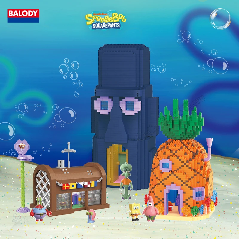 Bob Esponja dibujos animados Krusty Krab restaurante casa de piña escenas de habitación de calamar Patricio estrella modelo de bloques de construcción juguetes regalo