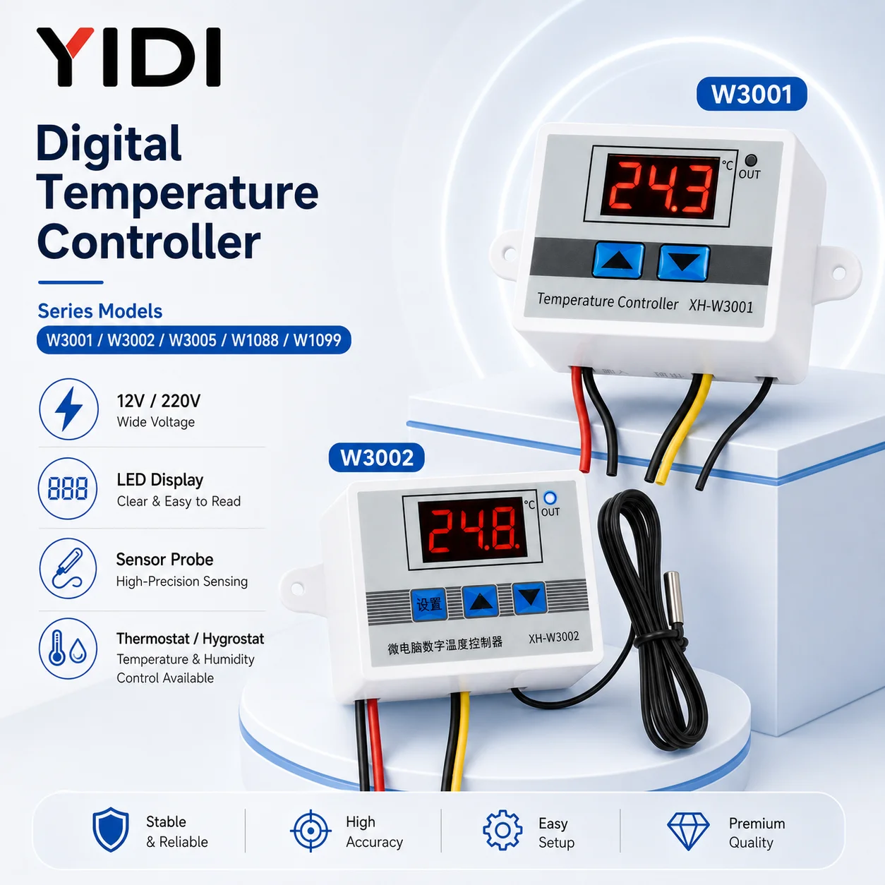 5Pcs W3001 W3002 W3005 W1088 W1099 Digital Temperature Humidity Controller 12V 220V Microcomputer Thermostat Hygrostat