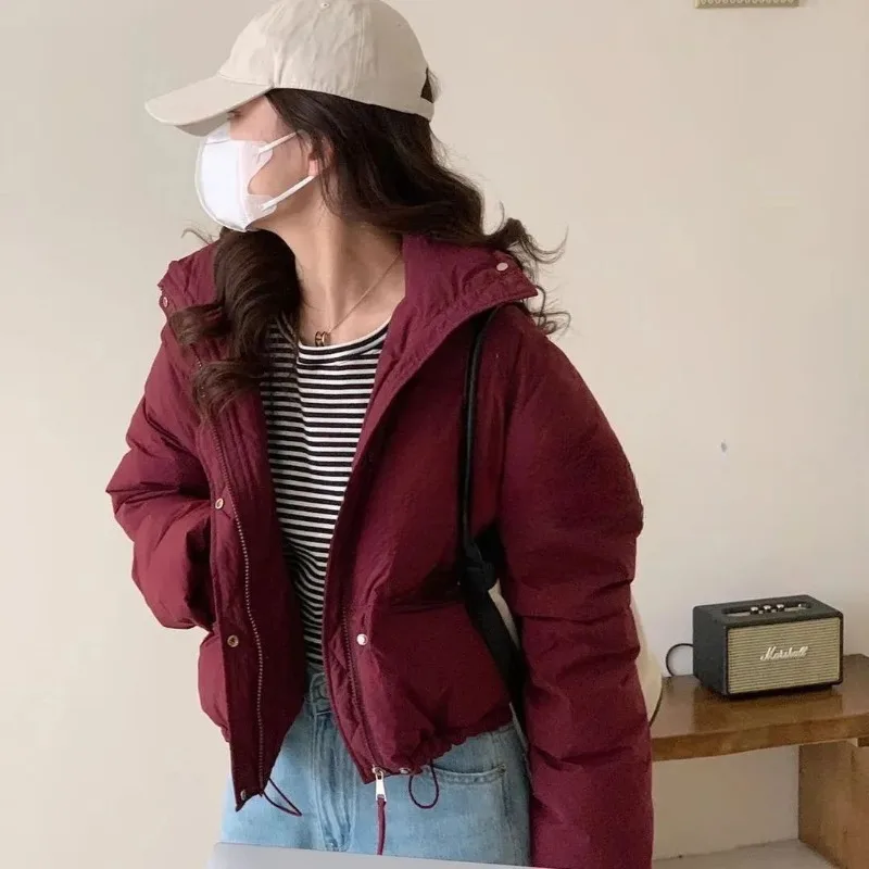 Chic zíperes sólido curto parkas moda feminina solto lazer simples turn-down colarinho casacos de inverno meninas all-match jovem bestie bf
