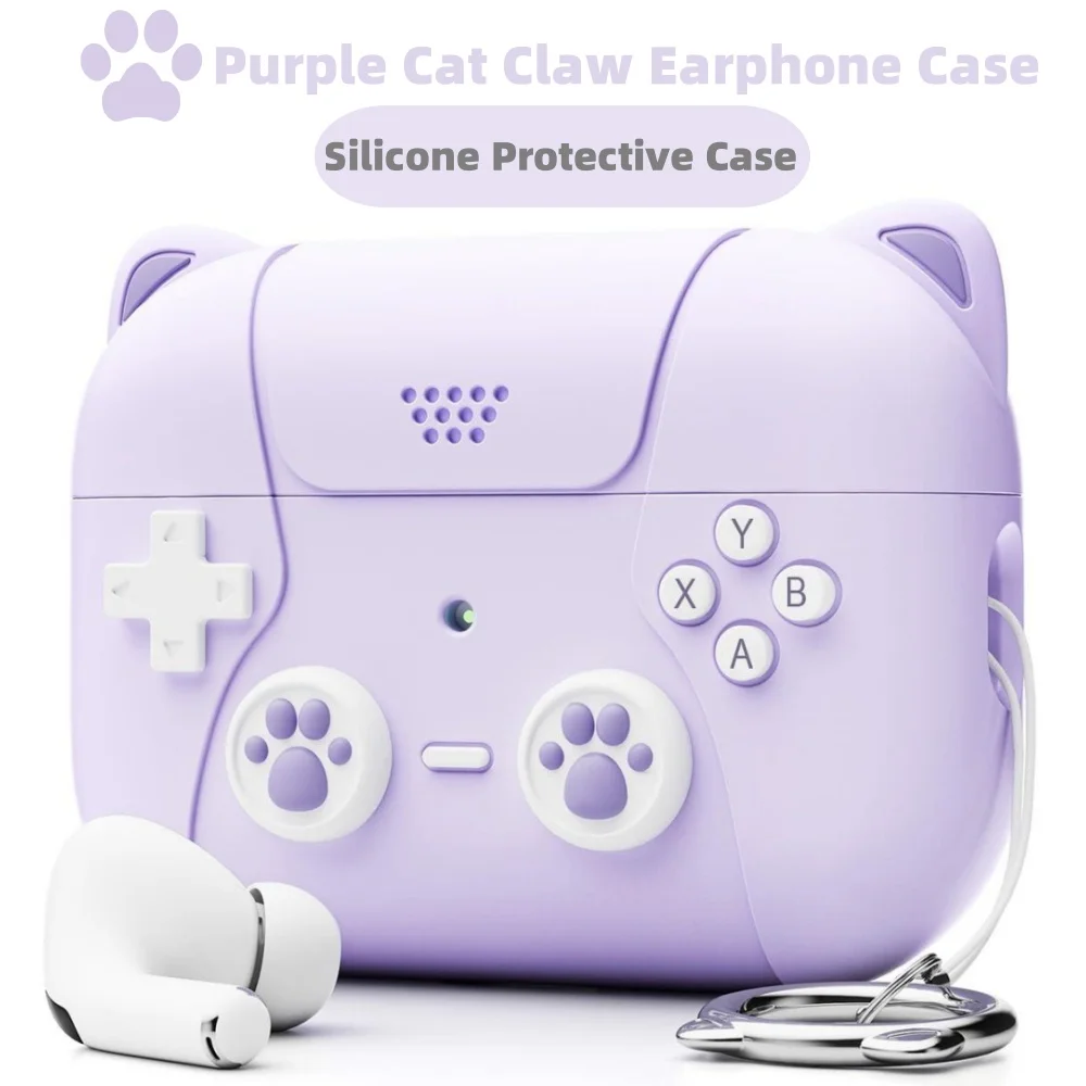 Étui pour AirPods Pro 3ème génération avec porte-clés, design joueur de jeu, coque en silicone souple pour AirPods Pro 2, oreilles de chat, violet