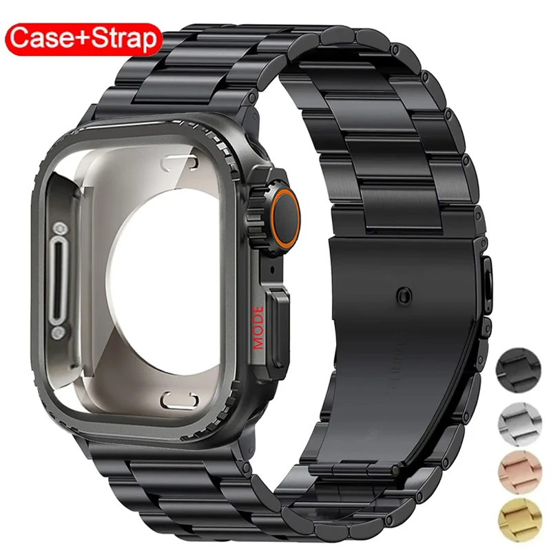 

Чехол + ремешок для Apple Watch Ultra 2 Band 49 мм 46 мм 42 мм 45 мм 44 мм Браслет из нержавеющей стали IWatch Series 10 9 8 7 SE Металлический чехол