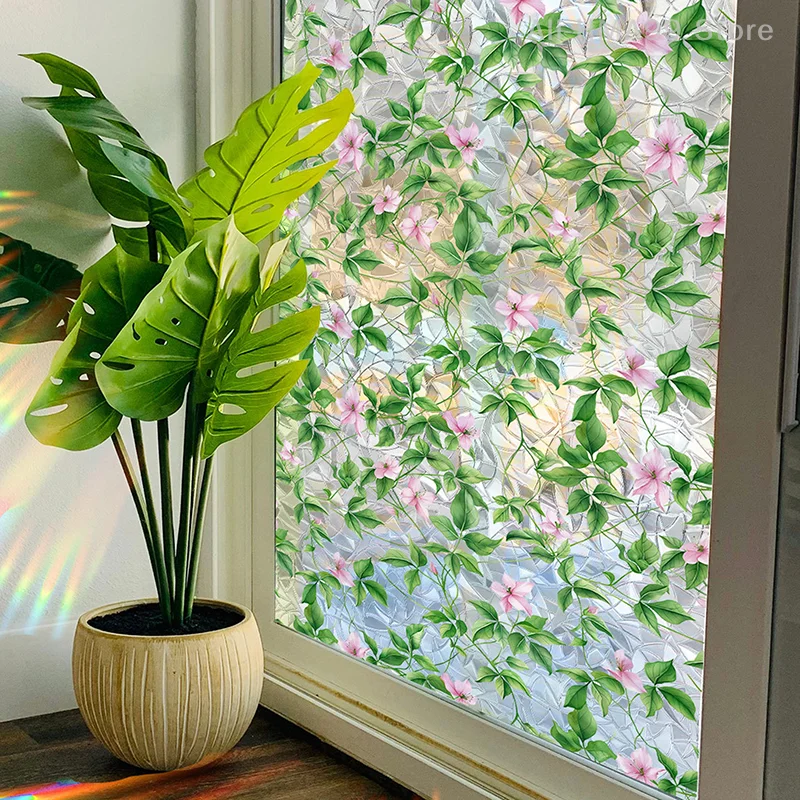 Sun Glare Electrostatic Glass Sticker Fresh Retro Flower Vine Window Sticker Decorative Double-sided Visual Stickers