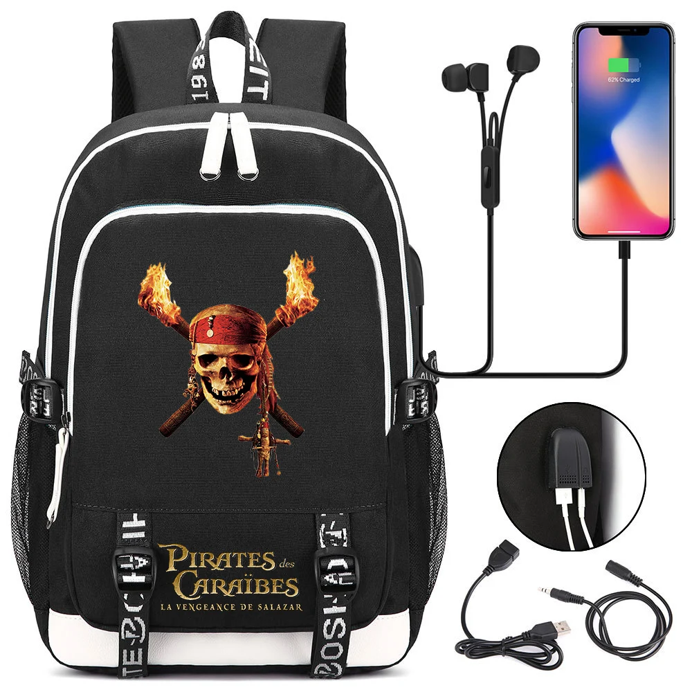 

Disney Pirates Of The Caribbean Backpacks Women Men USB Charging Laptop Backpack Teenager Casual Rucksack Mochila Travel Bag