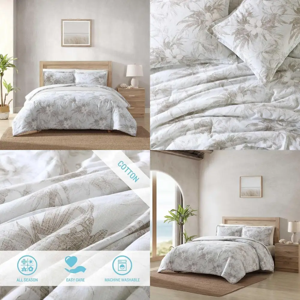 

Luxurious Cotton Beach Way Blooms Grey Duvet Cover Set with Matching Shams, Certified Oeko-Tex, Full/Queen Size
