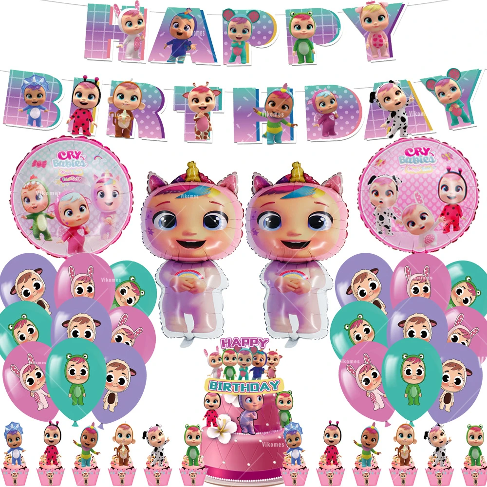 Decoración de Fiesta Cry Babies con Globos, Banner de Cumpleaños para Niña, Adorno para Pastel de Princesa, Vajilla Desechable y Fondo