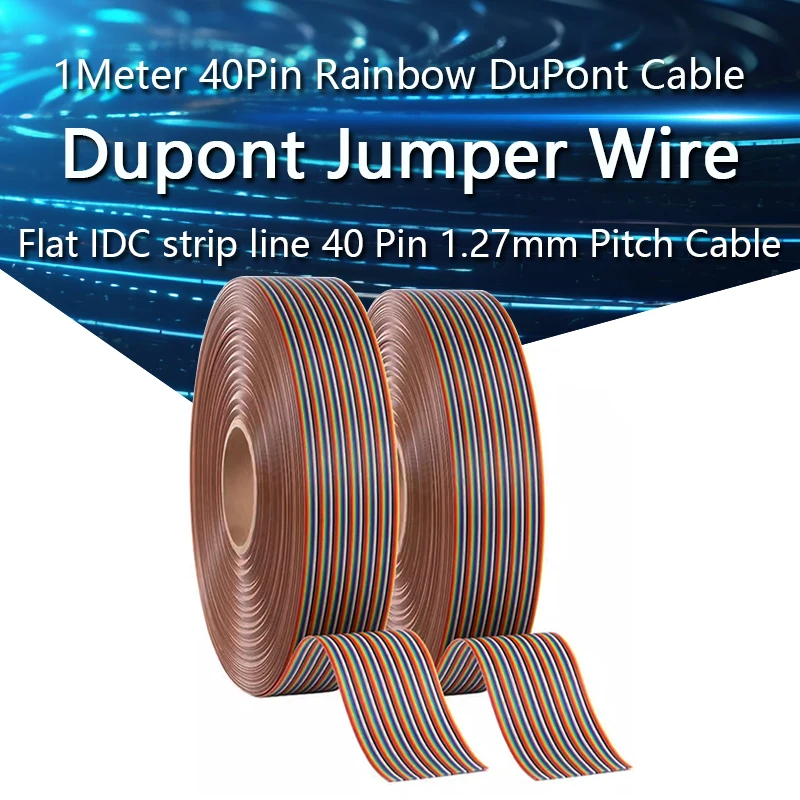 Dupont Jumper Wire 1Meter 40Pin Rainbow DuPont Cable Flat IDC strip line 40 Pin 1.27mm Pitch Connector Cable Arduino PCB Diy Kit