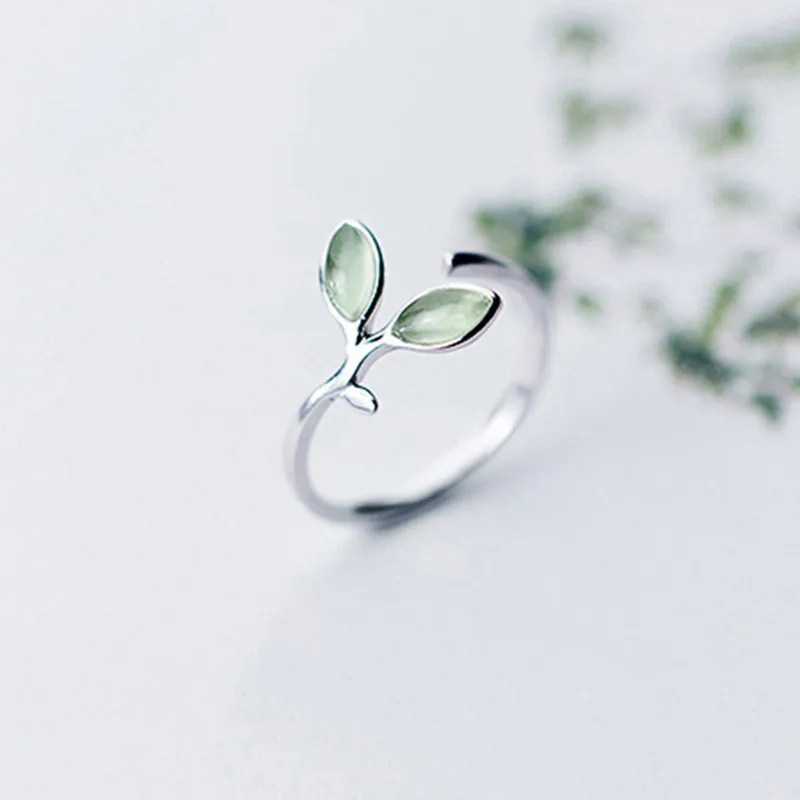 Women's Silver Plating Branch Green Adjustable Ring Party Jewelry Gift