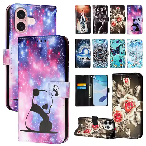 Cute Animal Panda Leather Flip Case For Samsung Galaxy A04 A04S A05 A05S A10 A12 A13 A14 A15 A20 A21S A22 A23 A24 A25 5G Cover
