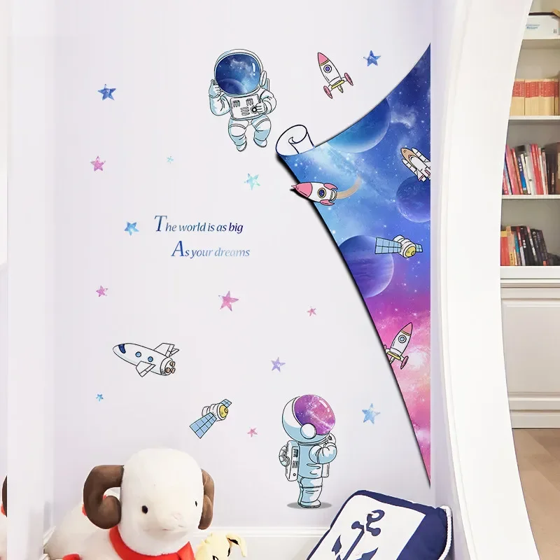 Cartoon Wall Stickers Starry Sky Astronaut For Kids Rooms Home Child Bedroom Wall Decor Self Adhesive Vinyl Sticker Wallpapers