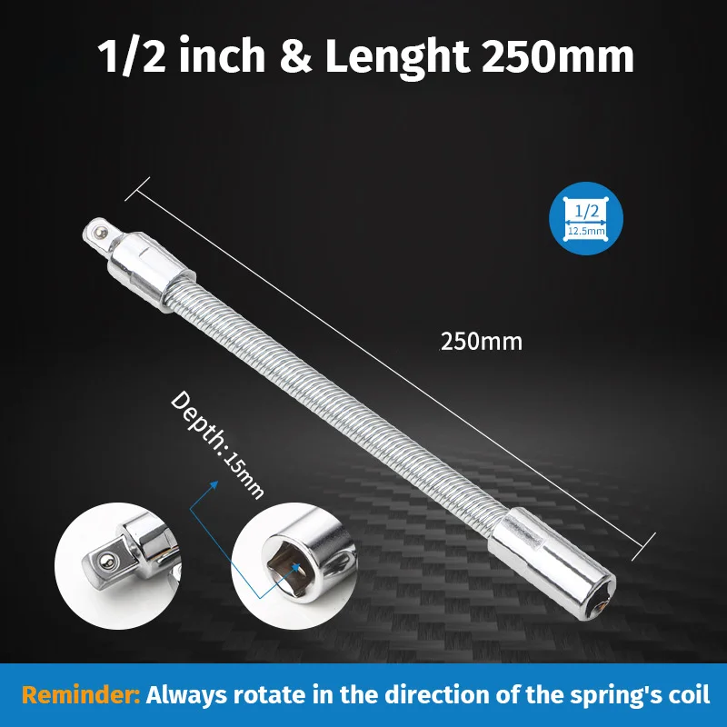 Schraubenschlüssel, flexible Steckschlüssel-Verlängerungsstange, 1/2 Zoll, 1/4 Zoll, 3/8 Zoll, Antriebe für Ratsche, verchromte Vanadium-Legierung, Stahlschlüssel-Verlängerungsstange