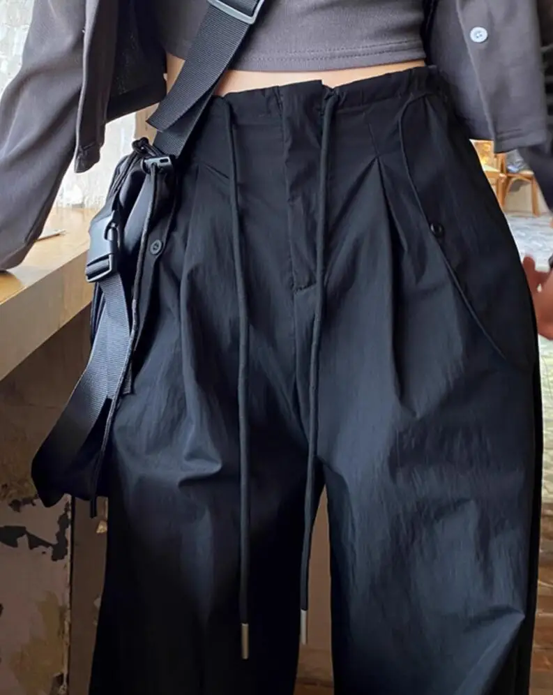 Summer New Fashion High Waist Slim Fit Solid Color Drawstring Sports Wide Leg Pants For Women