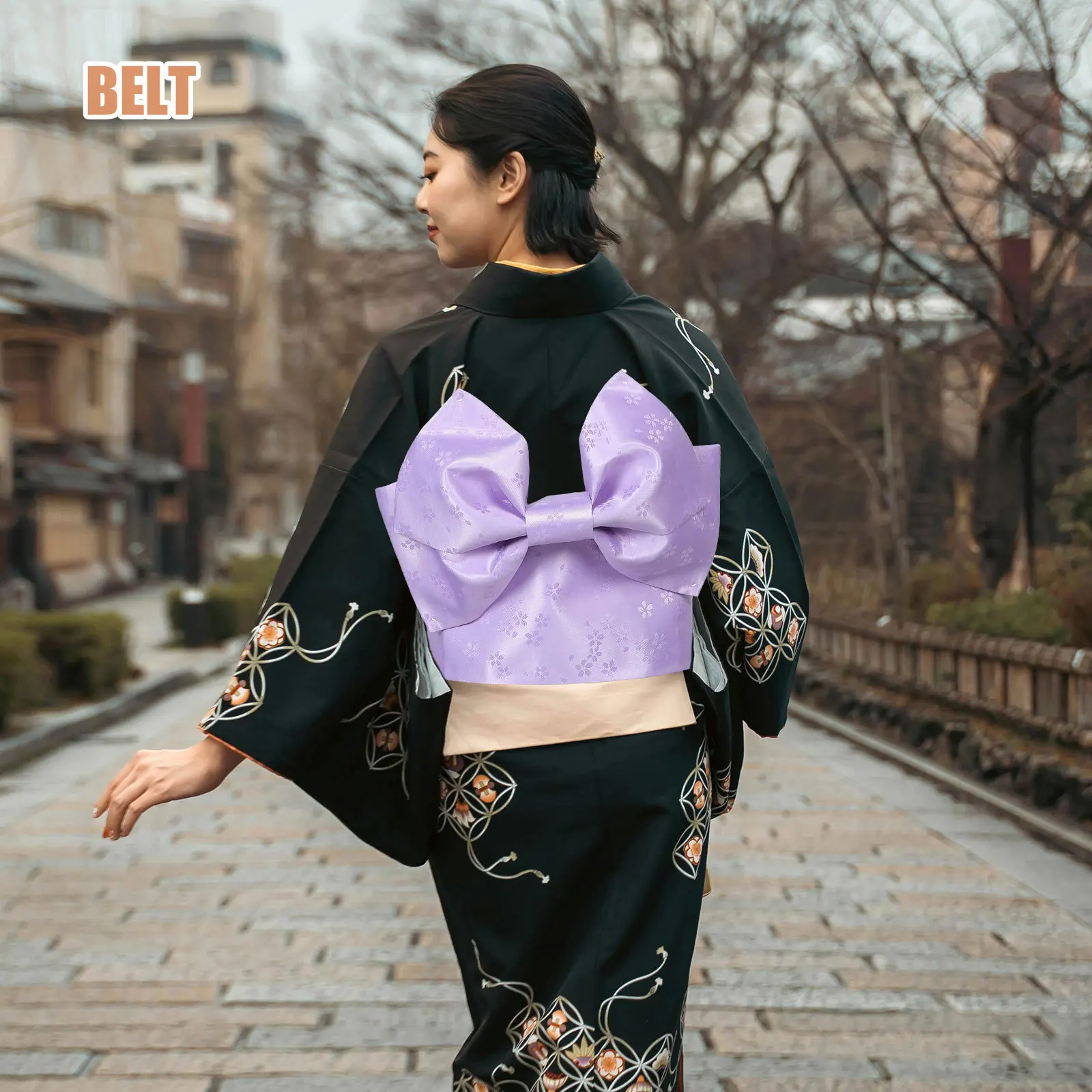 

Японское кимоно с бантом, пояс с цветочным принтом, предварительно завязанный бант на талии, цветочный ремешок для женщин, аксессуары для кимоно, пояс юката