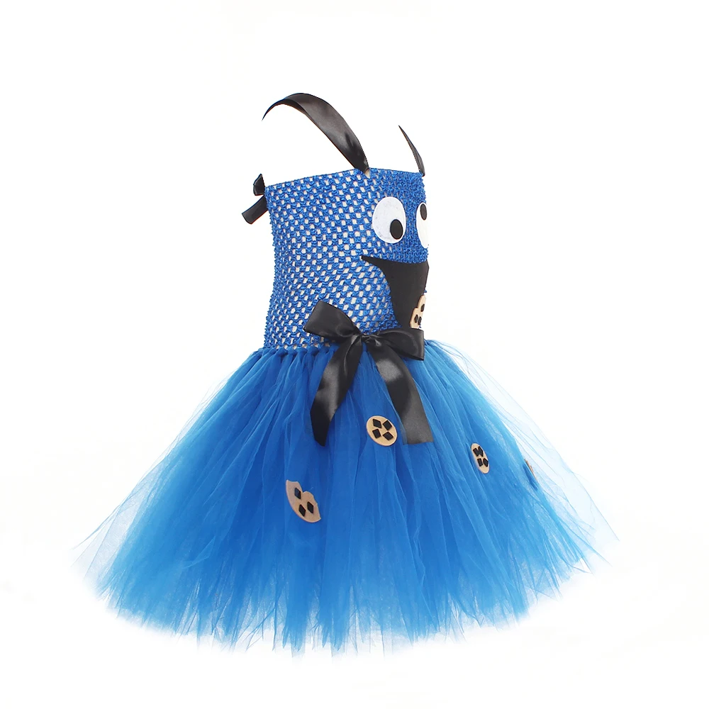 Disguise Cookie Tutu Dress for Girls Halloween Costume Photoshoot Royal Blue Kids Party Dresses Child Cartoon Clothing