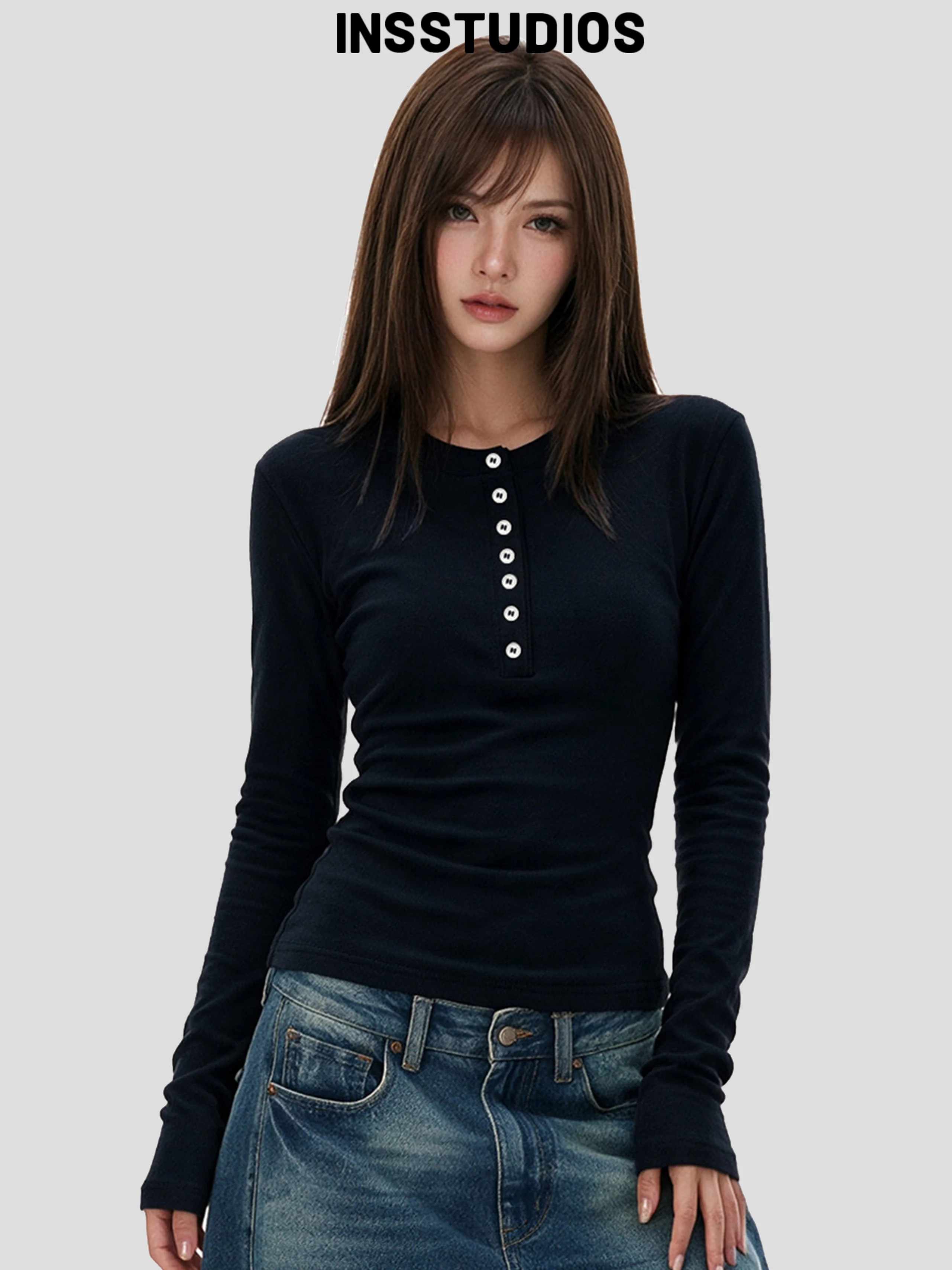 Slim Fit Henry Collar Long Sleeve T-Shirt Autumn Weight Loss Base Shirt Women's Fashionable Casual Comfortable Breathable