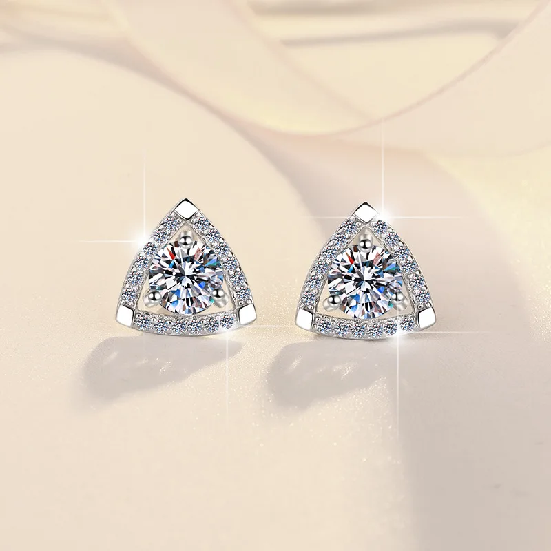 Triangle Shield Stud Earrings Women's 0.5CT Moissanite PT950 Platinum - Platinum shield studs, dating eye-catcher