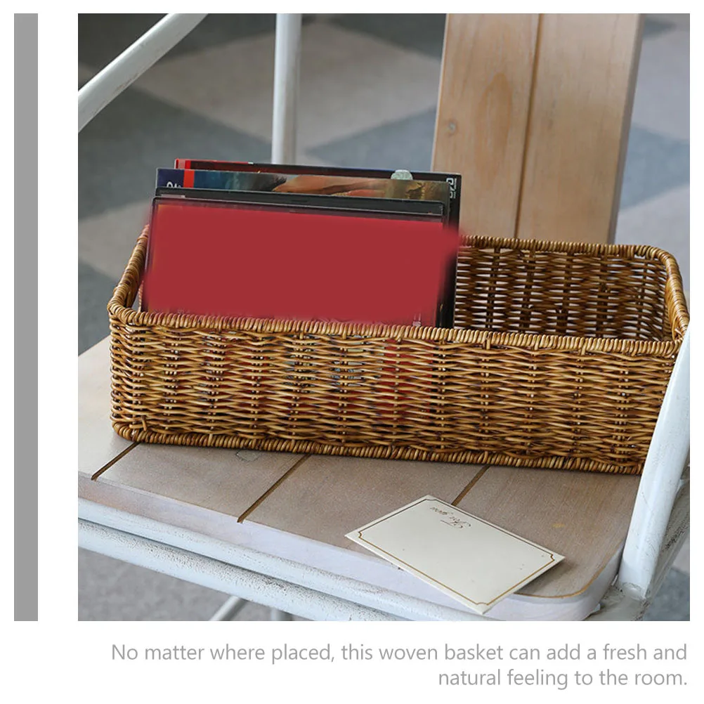 

Woven Storage Basket Desktop Organizer Imitation Rattan Sundry Bin Multipurpose Home Storage Container for Living Room
