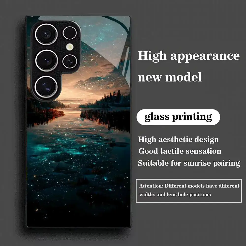 Fashionable tempered glass black phone case suitable for Samsung GalaxyS26 S25 S24 S23 S22 S20FE/Ultra/Plus anti drop back cover