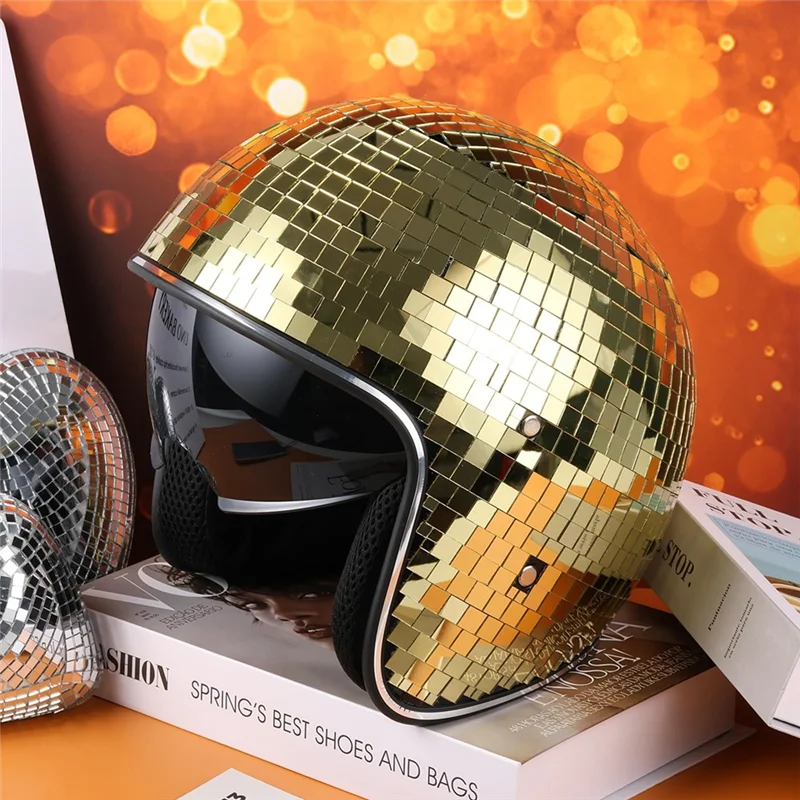 FX-ディスコボールヘルメット、格納式バイザー付き、グリッターミラーガラスディスコヘルメット、クラブパーティー用パンクスタイル
