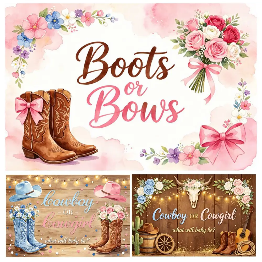 Cowboy or Cowgirl Gender Reveal Party Decor Backdrop Western Baby Shower Party Decor Photography Background Banner Photo Studio