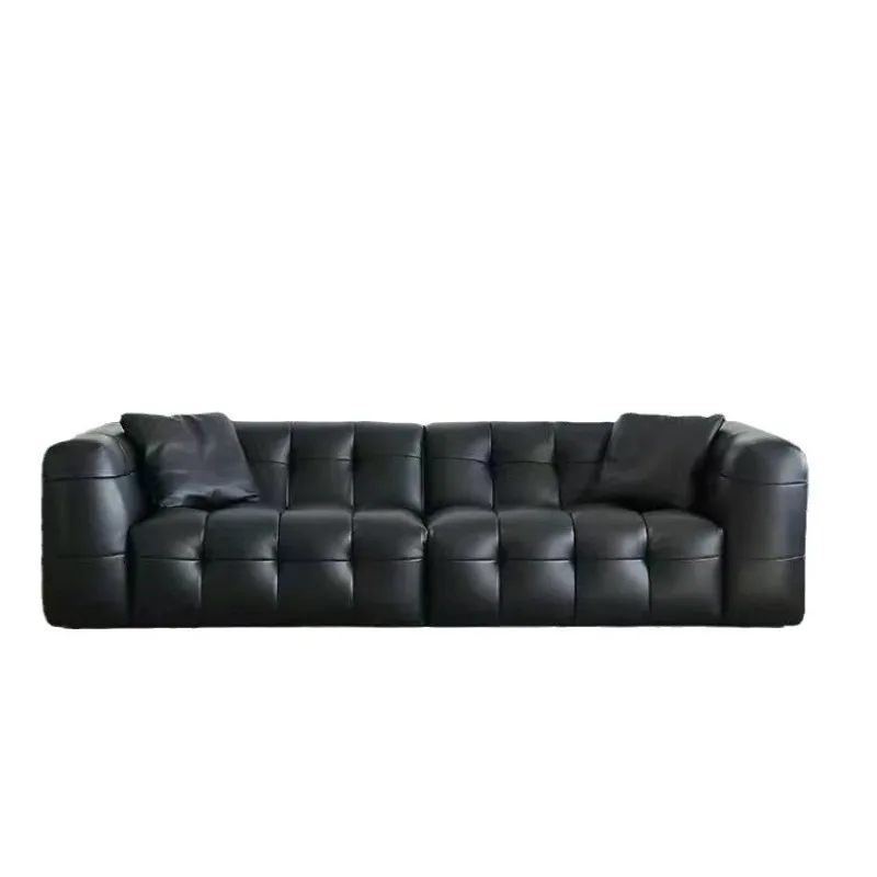 

Italian minimalist marshmallow full leather sofa living room French retro medieval style modern simple villa large flat floor