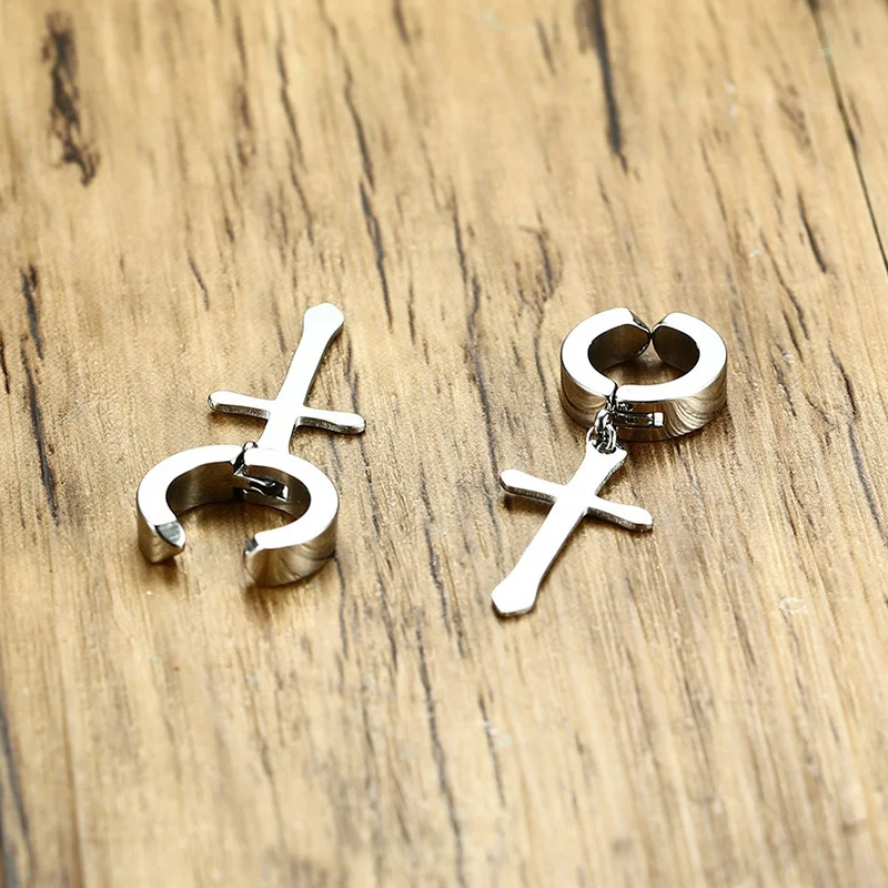 Edelstahl-Ohrring mit Kreuz-Charm für Jungs- und Herrenschmuck – Detail 17