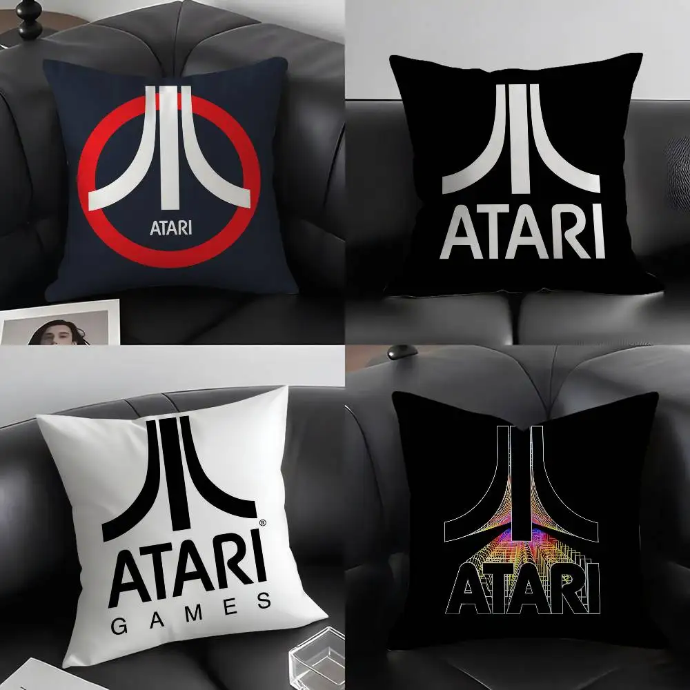 

Classic A-AtariS Game Logo Pillow Case Home Dorm Chair Back Short Plush Double-sided Printing Office Nap Time Cushion Cover