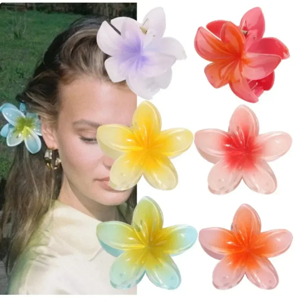 7cm Frangipani Flower Plastic Hair Claw Women Girls Travel Beach Popular Head Catches Flower Hair Clips Hair Accessories Tool