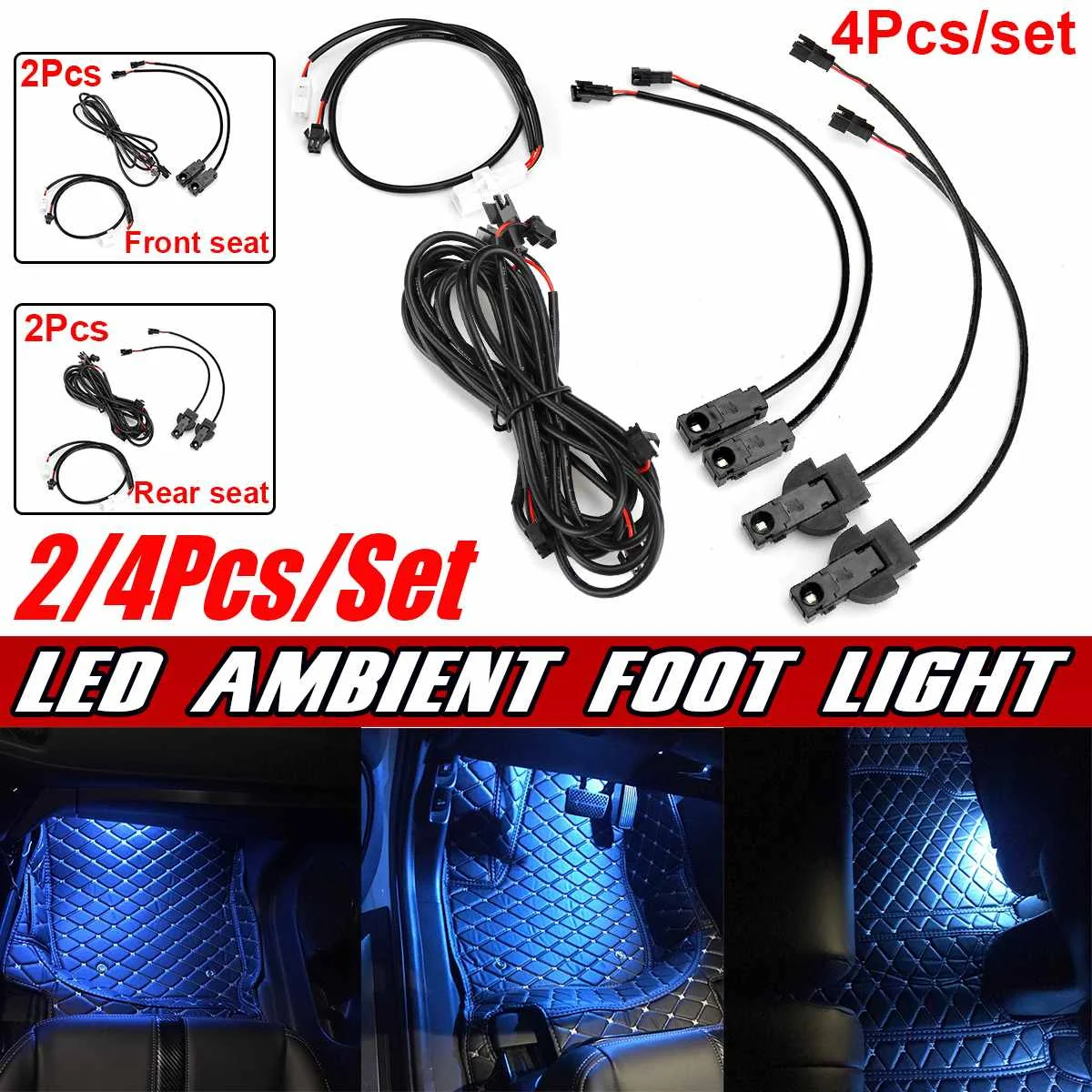 LED Car Interior Decorative Foot Lights Front Rear Seat Atmosphere Neon Wire Strip Blue Ambient Light for Toyota Camry 2019-2021