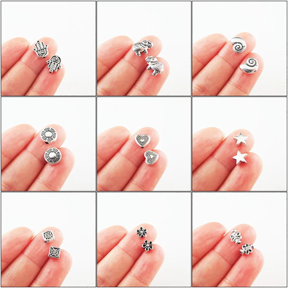 Fashion New Animal Elephant Square Star Palm Round Charms Spacer Bar Beads Tibetan Silver Plated
