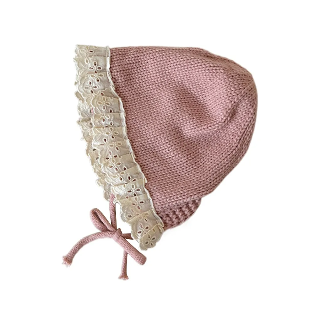 

Cute Ruffle Lace Winter Baby Hat Princess Style Warm Ear Protection Caps Soft Knitted Wool Hat for Boys and Girls