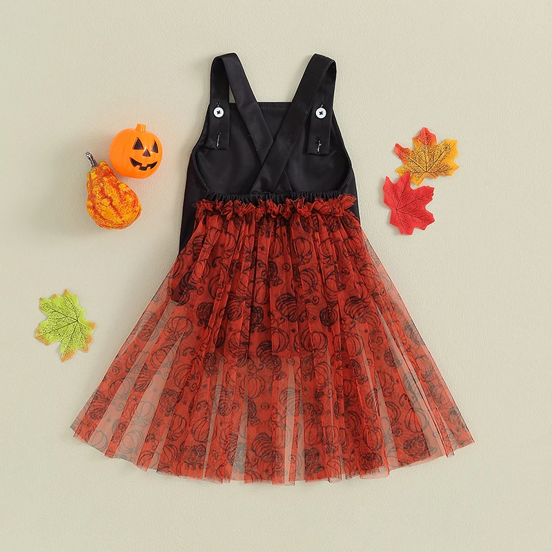 Baby Girl Sleeveless Jumpsuit Halloween Pumpkin Print Summer Romper Overalls with Cape for Newborn Toddler Cute Clothing Set