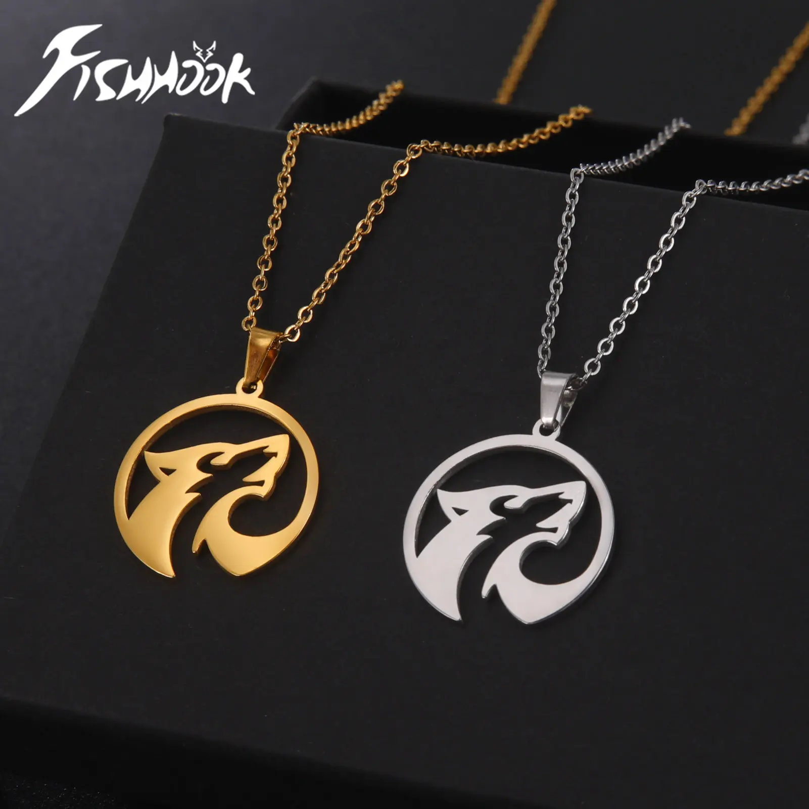 Collar de lobo, cadena de animales, amuleto Sirius salvaje de pastizales, regalo para mujer, hombre, niño, joyería colgante de acero inoxidable de Color dorado