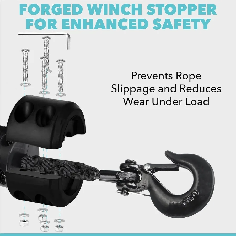 เชือกไวน์ชสังเคราะห์ 1 4 x 50 ฟุต รับน้ำหนักได้ 8500 ปอนด์ แข็งแรง ทนทาน น้ำหนักเบา สำหรับรถ ATV UTV รถบรรทุก 4x4 รถออฟโรด ลากจูง