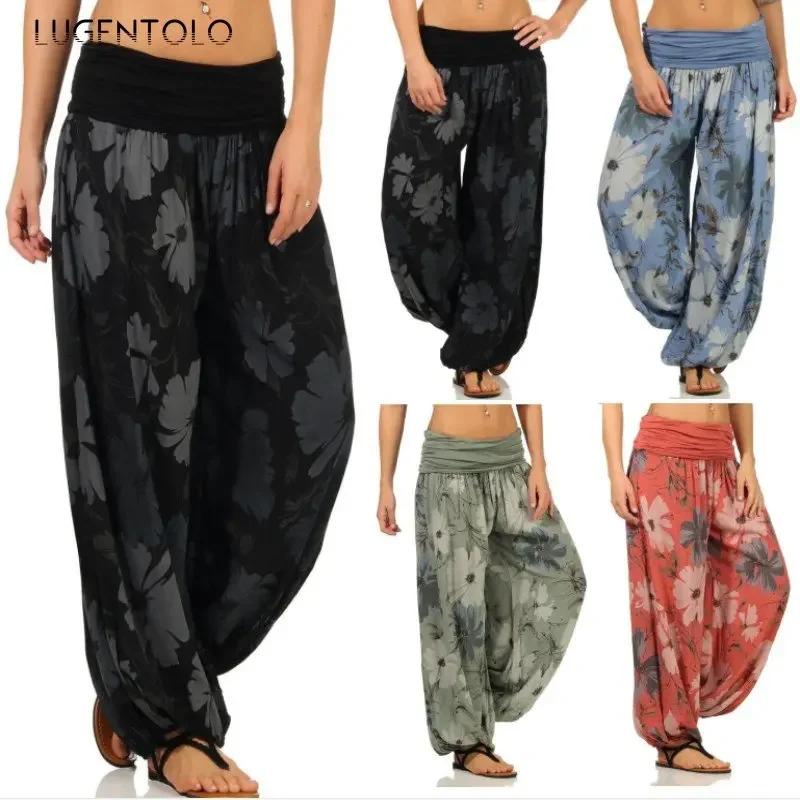 Women Casual Harlan Pants Home Loose Large Size Elastic Vintage Summer Thin Female Harajuku 5XL Print Comfortable Wide-leg Cloth