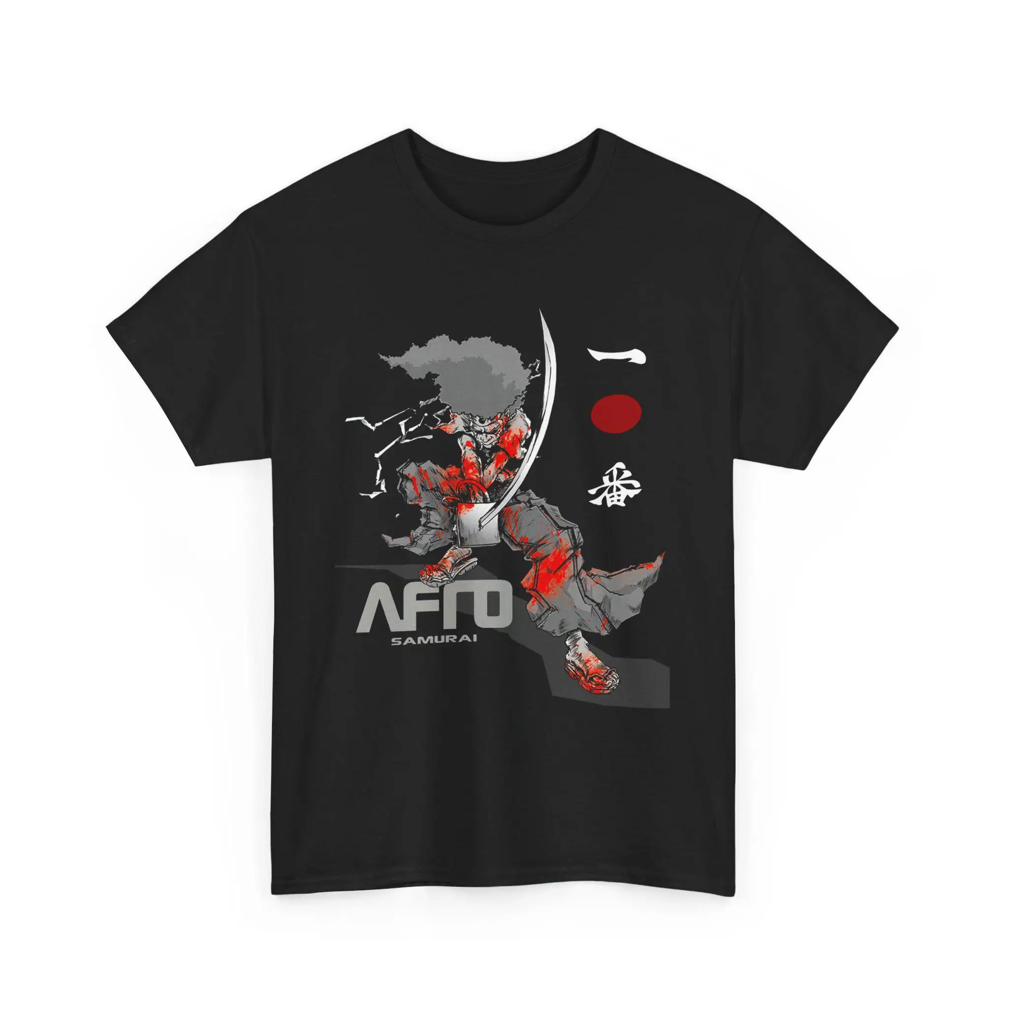 Camiseta negra para hombre con diseño de anime afro samurái del programa de televisión japonés de dibujos animados de Año Nuevo 2026, camiseta de manga corta con cuello redondo para hombre