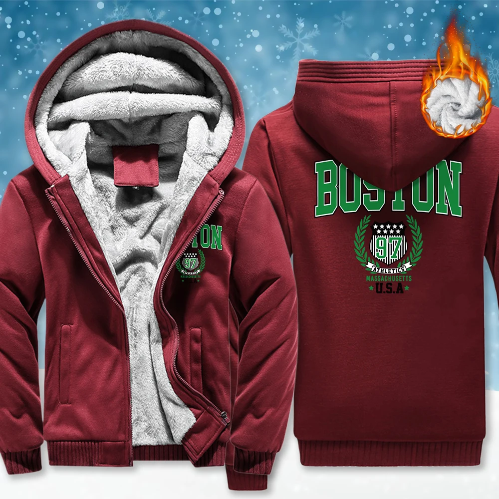 USA Boston 97 Print Zipper Jacke Mann Mode Lässig Hoodies Winter Lose Kleidung Retro Straße Fleece Langarm Shirts Männlich