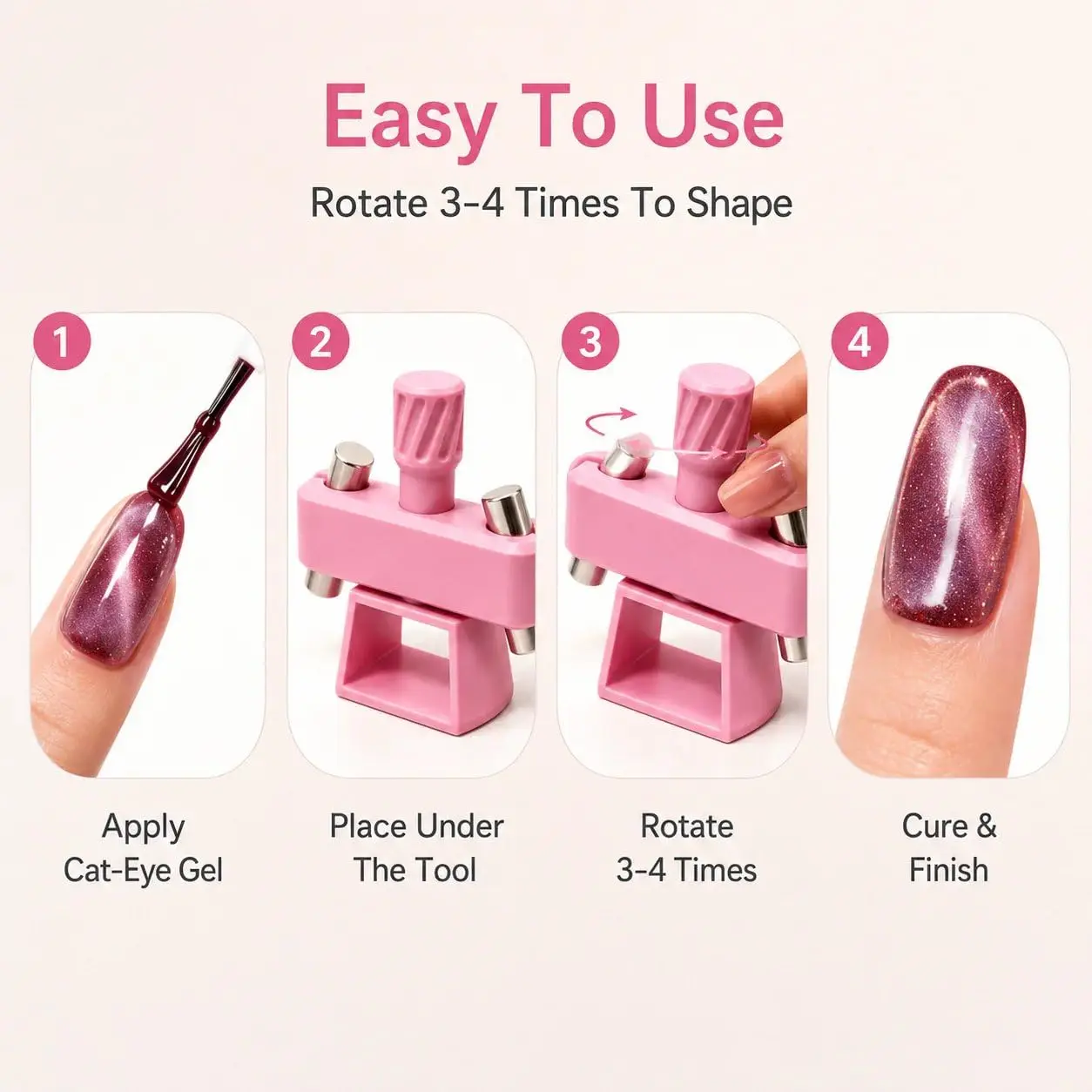 Nagel-Katzenaugen-Magnet-Set Nagelkunst-Magnet Starkes Nagelkunst-Gel-Lack-Führungswerkzeug DIY Magnetischer Nagelhelfer Maniküre-Design – Detail 4