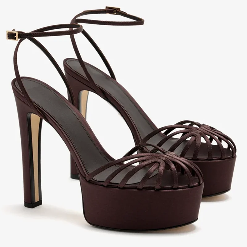 Satin Narrow Band Platfrom Sandals Sexy Pointed Toe Solid Leather Accept Customized New Arrivals Fashion Women Modern Shoes