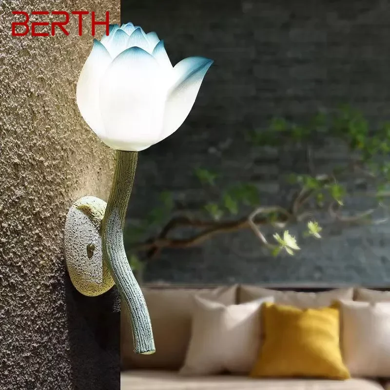 

BERTH Chinese Style Wall Lamp Art Lotus Wall Lamp Originality Living Room Bedroom Tea Room Corridor Decorative corative Light